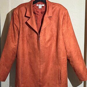 Peter Nygard Women's Jacket Burnt Orange Faux Suede Leather, Size 22